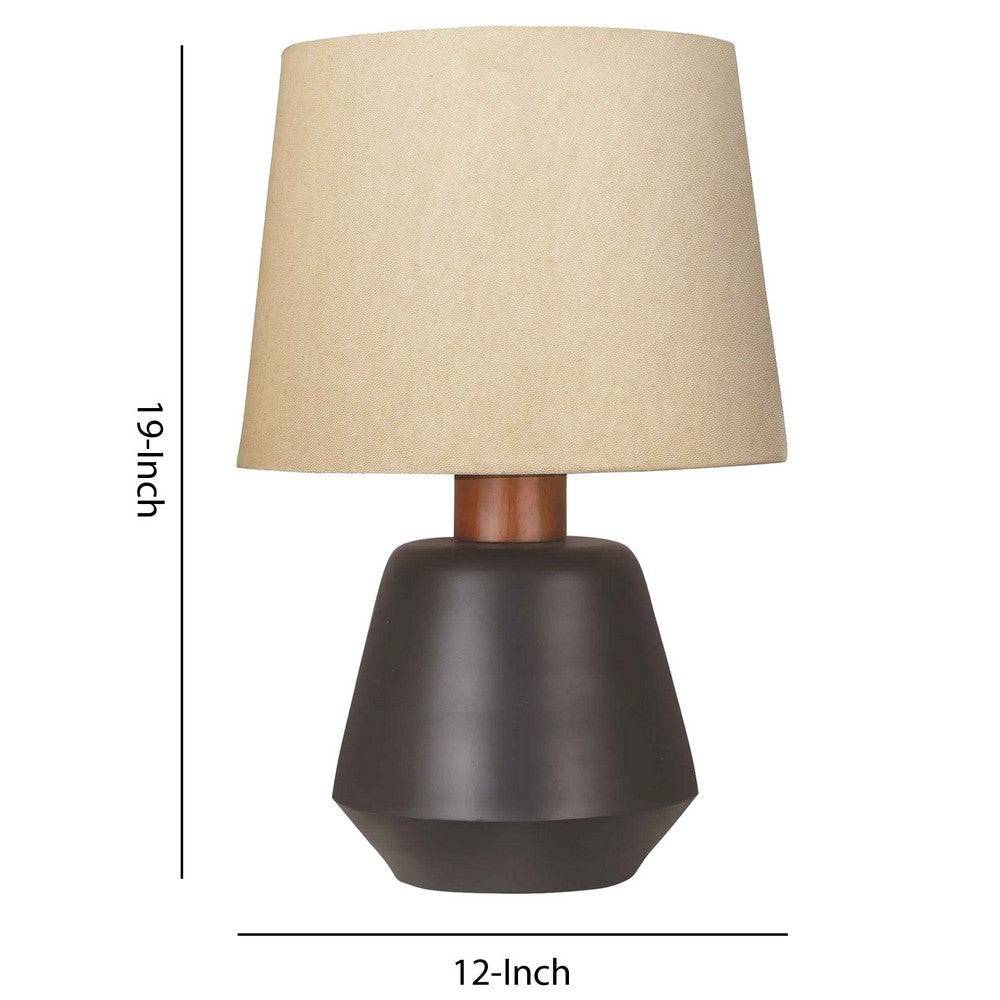 Metal Frame Table Lamp with Fabric Shade Beige and Black By Casagear Home BM226100