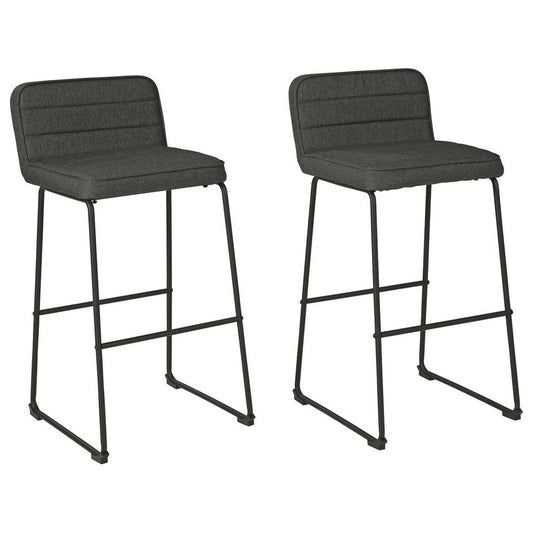 40 Inch Channel Stitched Low Fabric Barstool with Sled Base Set of 2 Gray By Casagear Home BM226194