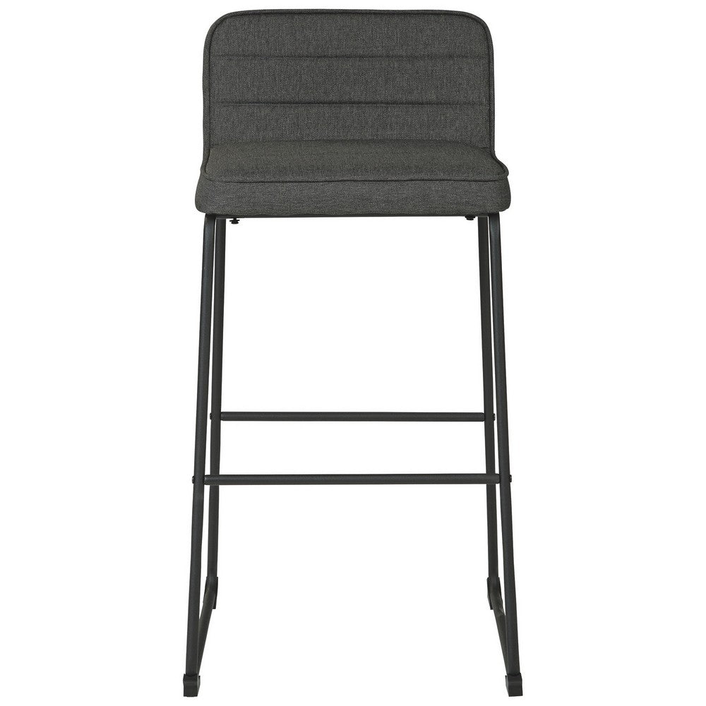 40 Inch Channel Stitched Low Fabric Barstool with Sled Base Set of 2 Gray By Casagear Home BM226194