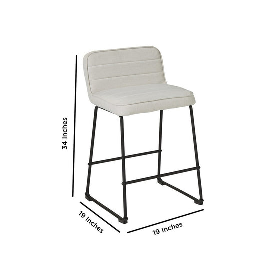 Channel Stitched Low Back Fabric Barstool with Sled Base, Set of 2, White By Casagear Home