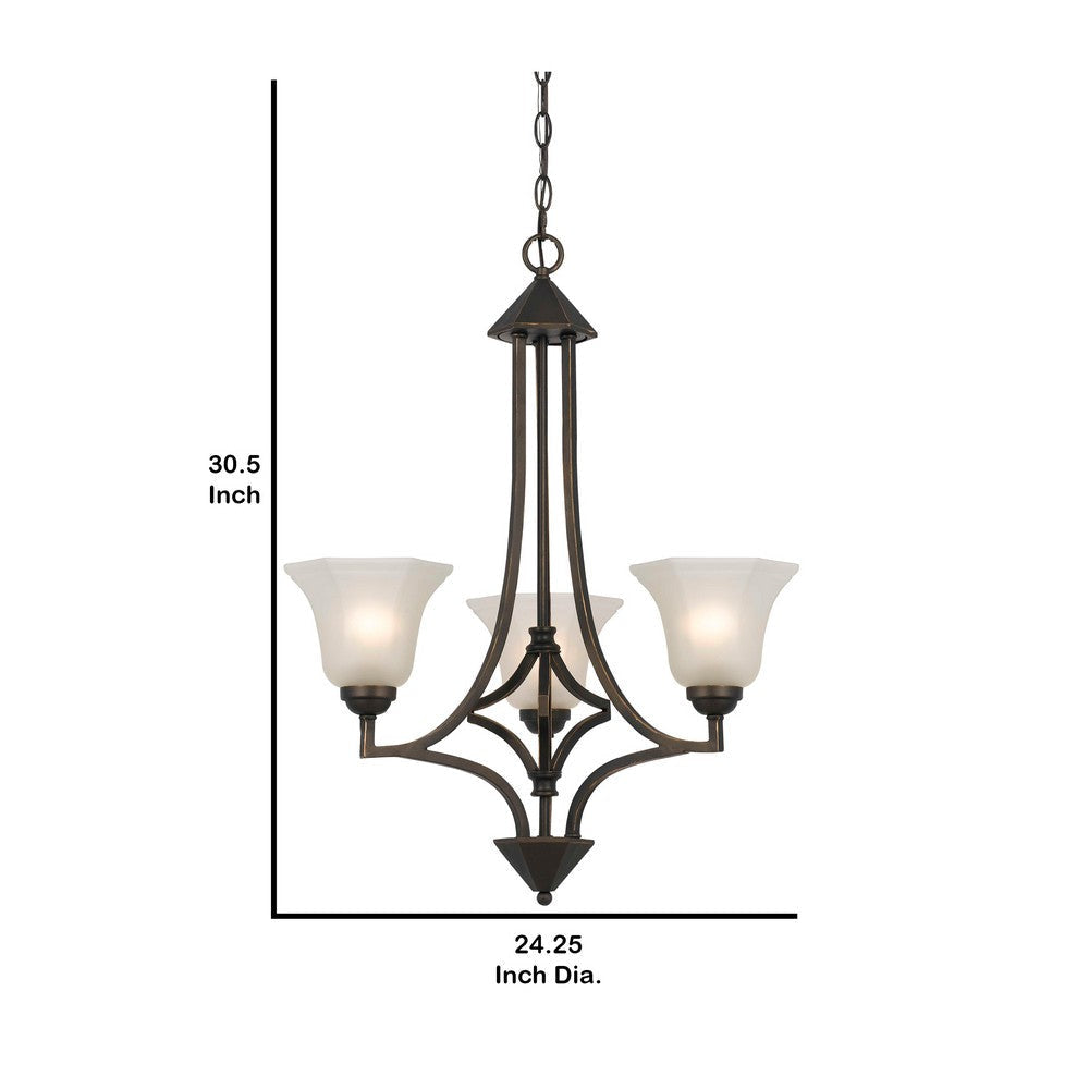 3 Bulb Chandelier with Metal Frame and Smoked Glass Shade Bronze By Casagear Home BM226302