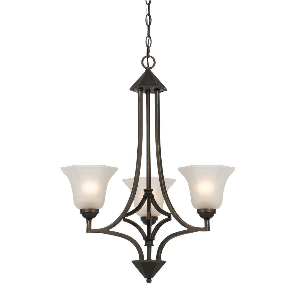 3 Bulb Chandelier with Metal Frame and Smoked Glass Shade, Bronze By Casagear Home