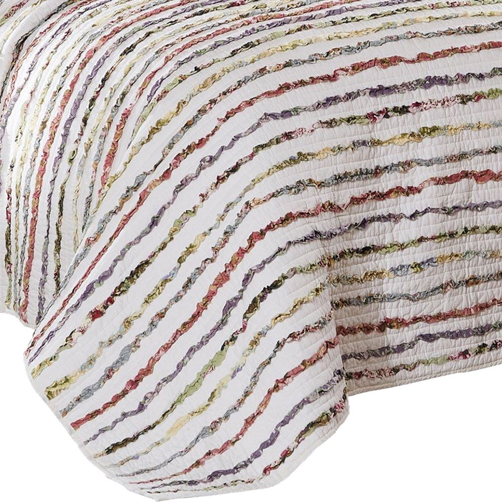 5 Piece Queen Size Quilt Set Multicolor Striped Patch Detailing By Casagear Home BM226428