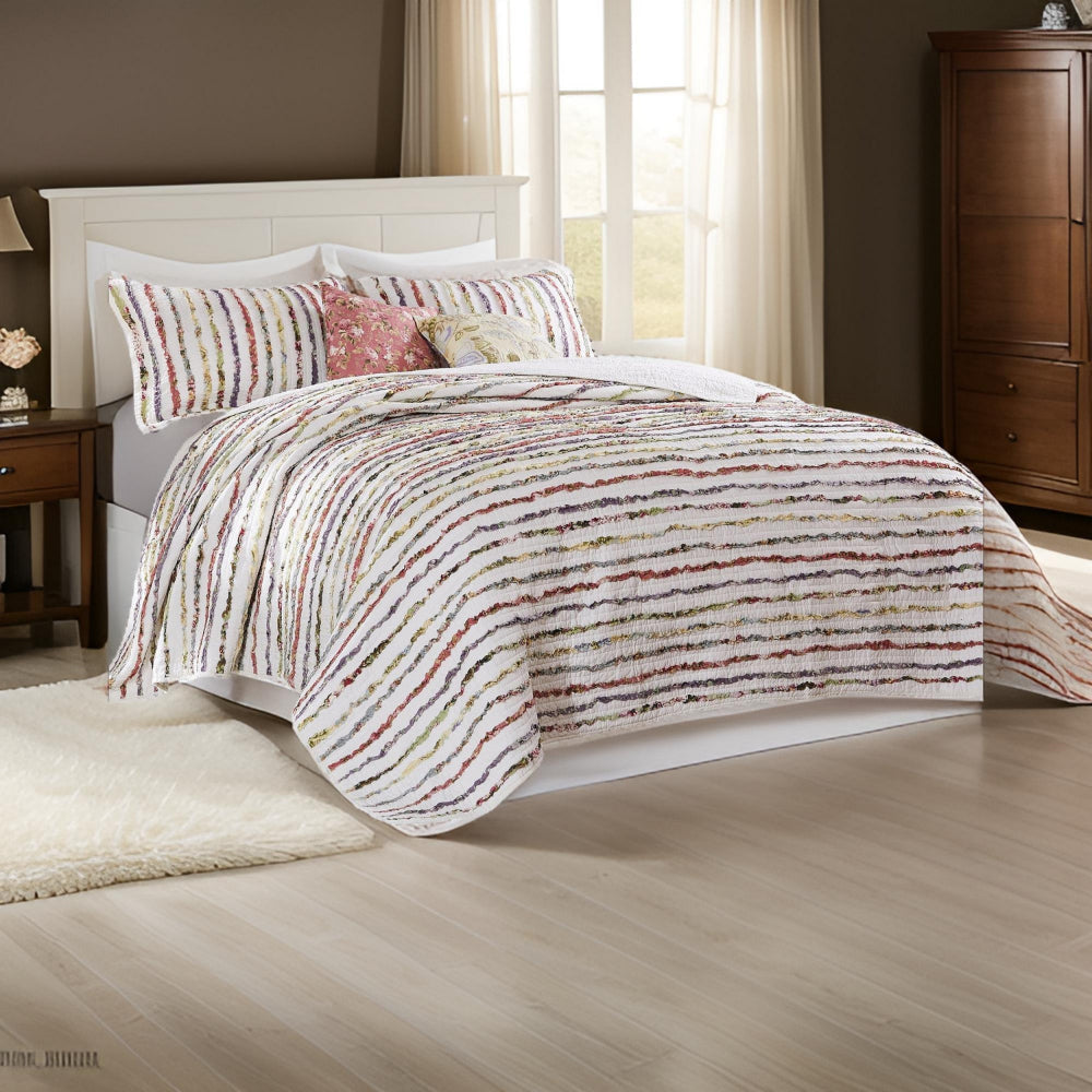 5 Piece Queen Size Quilt Set, Multicolor Striped Patch Detailing By Casagear Home