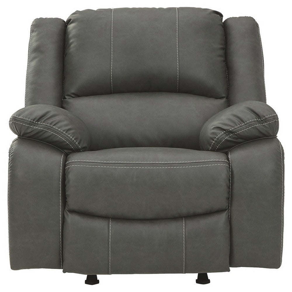 Faux Leather Upholstered Rocker Recliner with Jumbo Stitching Gray By Casagear Home BM226481