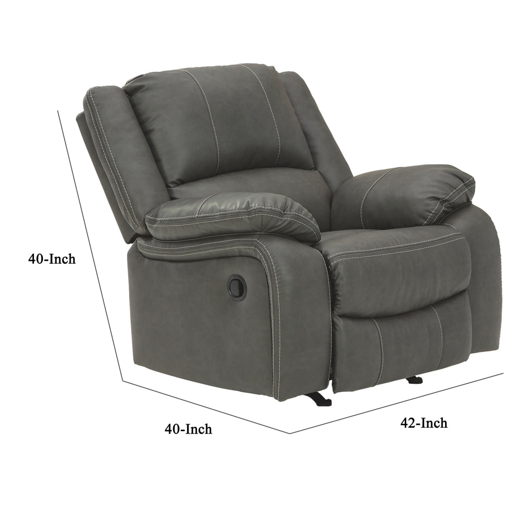 Faux Leather Upholstered Rocker Recliner with Jumbo Stitching Gray By Casagear Home BM226481