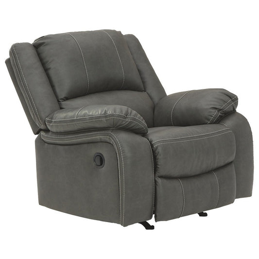 Faux Leather Upholstered Rocker Recliner with Jumbo Stitching, Gray By Casagear Home