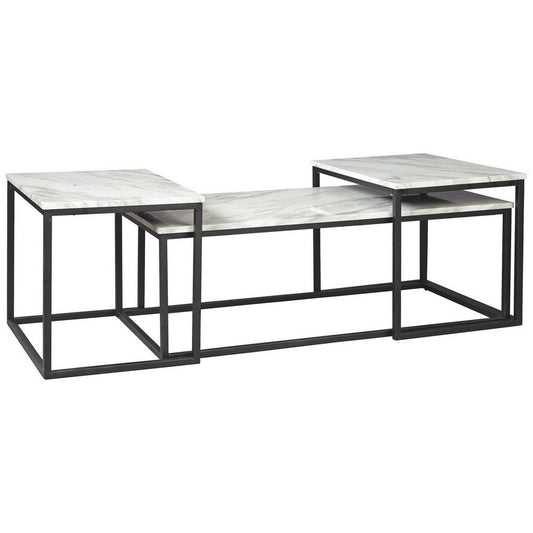 3 Piece Occasional Table, Metal Frame, Marble Top, White and Black By Casagear Home