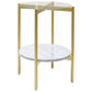 Glass Top Metal End Table with Marble Shelf, Gold and White By Casagear Home