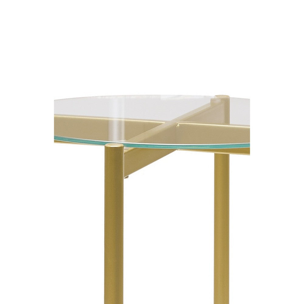 Glass Top Metal End Table with Marble Shelf Gold and White By Casagear Home BM226512