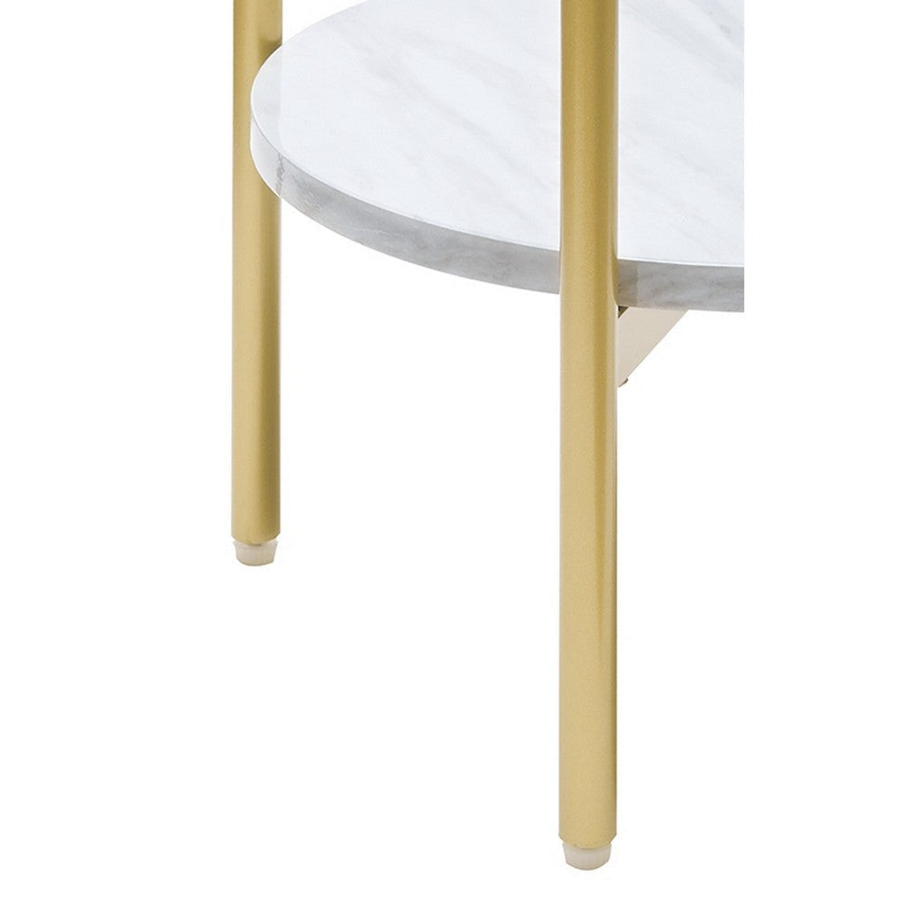 Glass Top Metal End Table with Marble Shelf Gold and White By Casagear Home BM226512