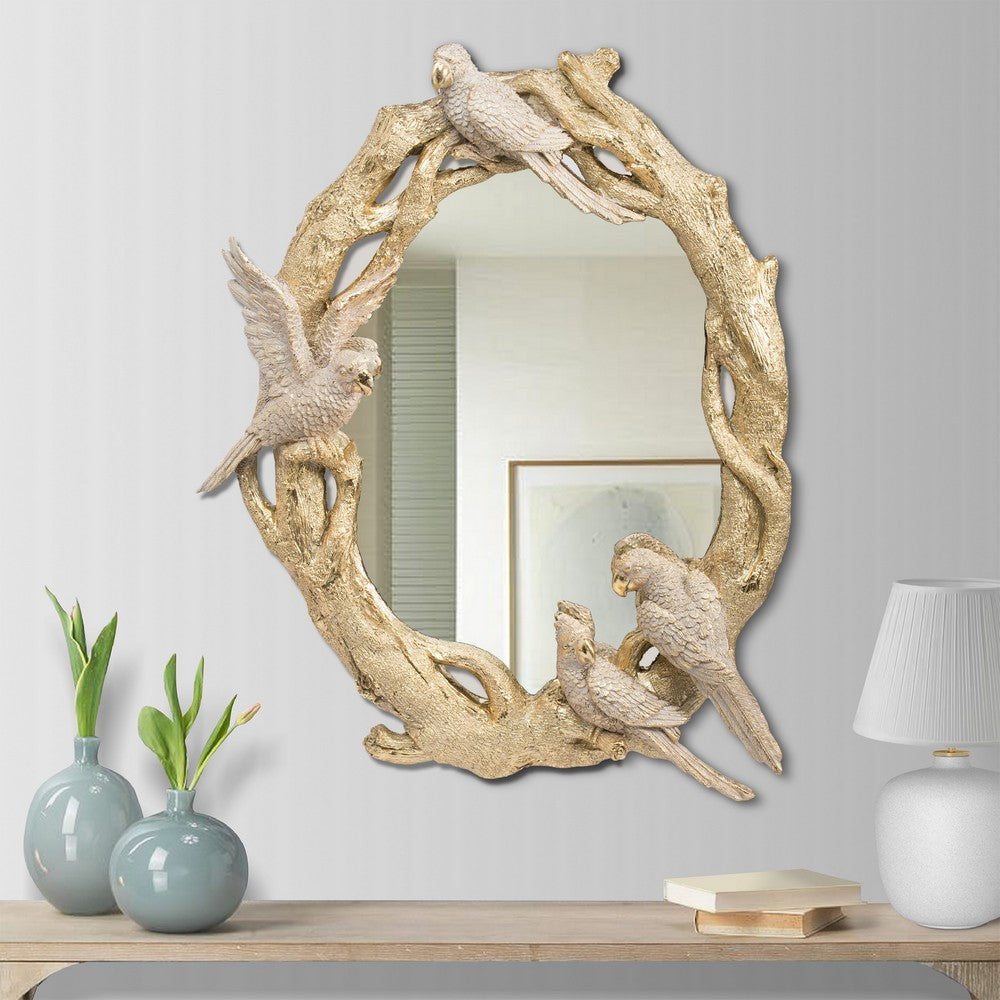 Polyresin Encased Mirror with Bird Accent Gold By Casagear Home BM226810