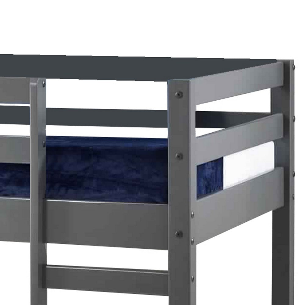 Twin Wooden Frame Loft Bed with Built In Ladder Gray By Casagear Home BM226859