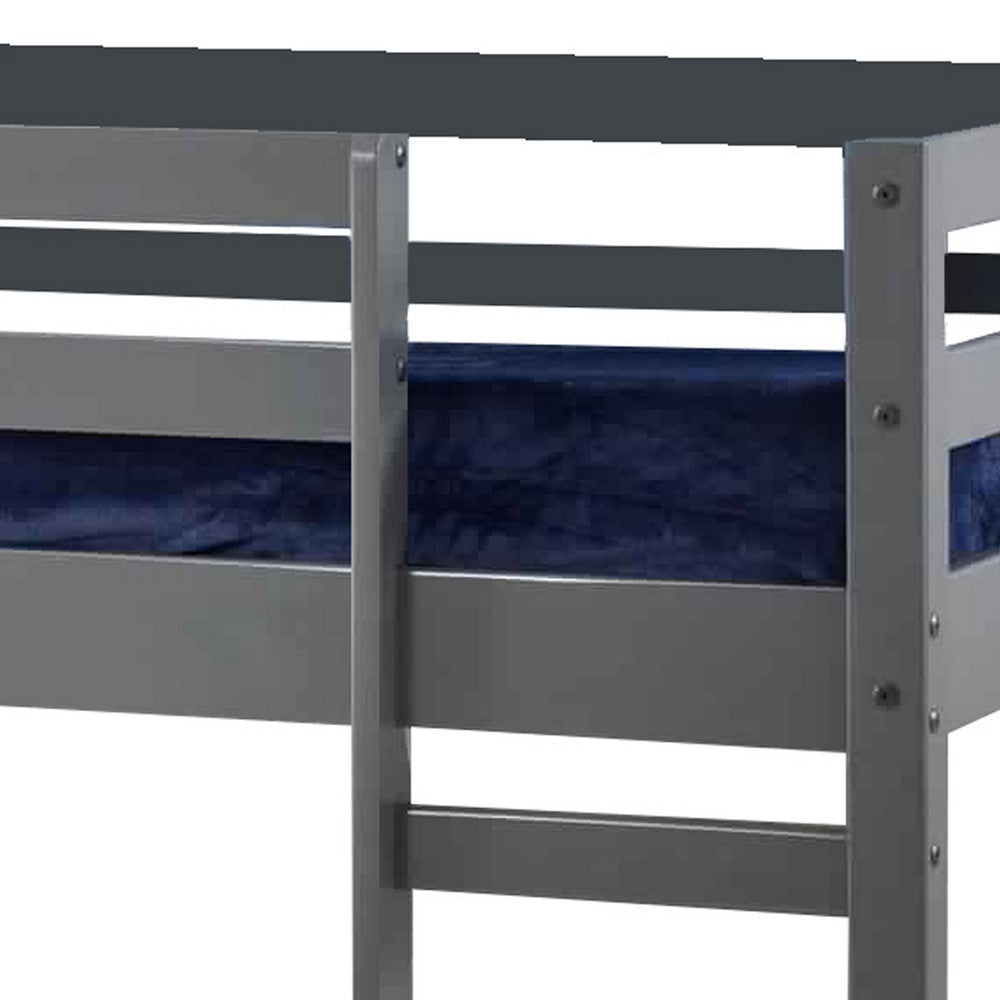 Twin Wooden Frame Loft Bed with Built In Ladder Gray By Casagear Home BM226859