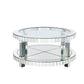 Round Mirrored Coffee Table with Faux Diamond and Bottom Shelf Silver By Casagear Home BM226896