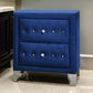 Velvet Upholstered 2 Drawer Wooden Nightstand with Faux Crustal Knobs, Blue By Casagear Home