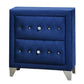 Velvet Upholstered 2 Drawer Wooden Nightstand with Faux Crustal Knobs Blue By Casagear Home BM226917