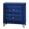 Velvet Upholstered 2 Drawer Wooden Nightstand with Faux Crustal Knobs Blue By Casagear Home BM226917