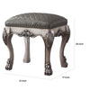 Traditional Wooden Vanity Stool with Leatherette Seat and Claw Legs Gray By Casagear Home BM226928