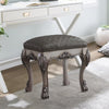 Traditional Wooden Vanity Stool with Leatherette Seat and Claw Legs, Gray By Casagear Home