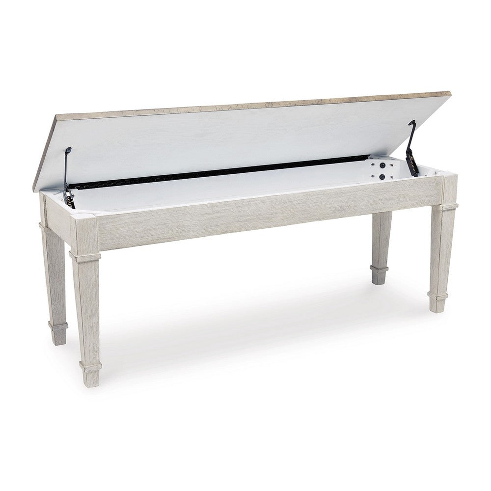 Rectangular Wooden Bench with Under seat Storage Antique White and Brown By Casagear Home BM227027