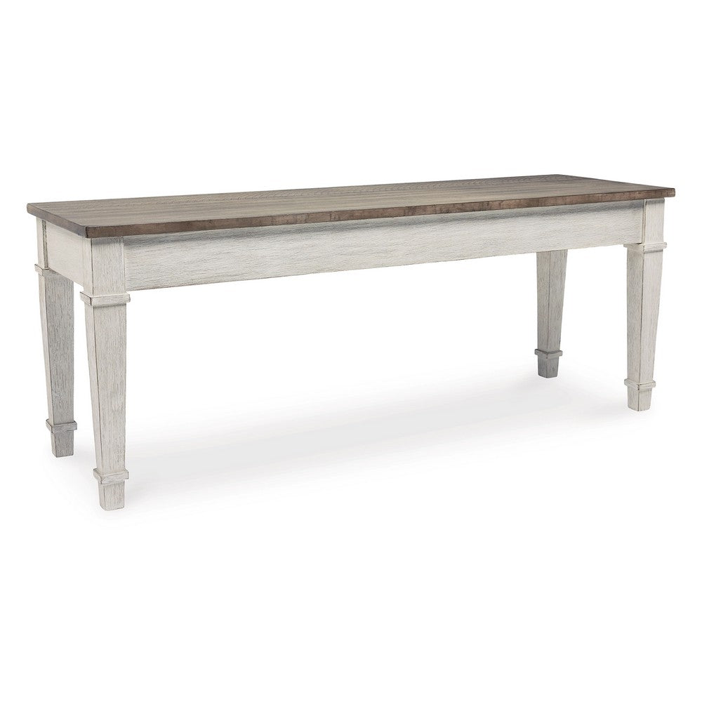 Rectangular Wooden Bench with Under seat Storage Antique White and Brown By Casagear Home BM227027