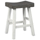 25 Inch Wooden Saddle Stool with Angular Legs Set of 2 Brown and White By Casagear Home BM227037