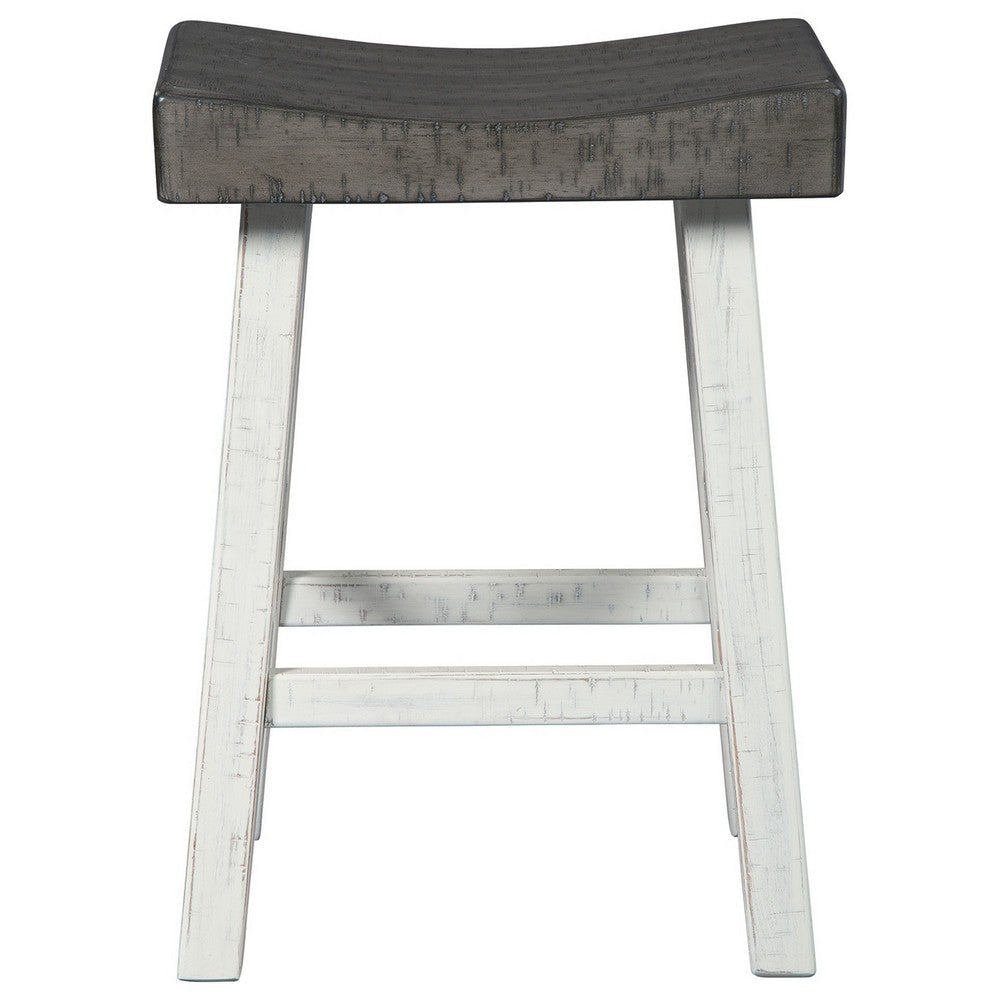 25 Inch Wooden Saddle Stool with Angular Legs Set of 2 Brown and White By Casagear Home BM227037