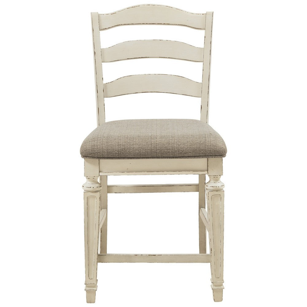 Fabric Upholstered Barstool with Ladder Back Set of 2 White and Brown By Casagear Home BM227049