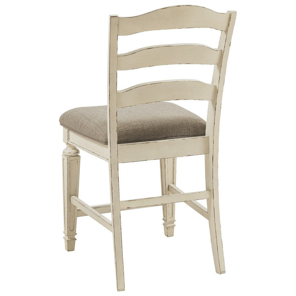 Fabric Upholstered Barstool with Ladder Back Set of 2 White and Brown By Casagear Home BM227049