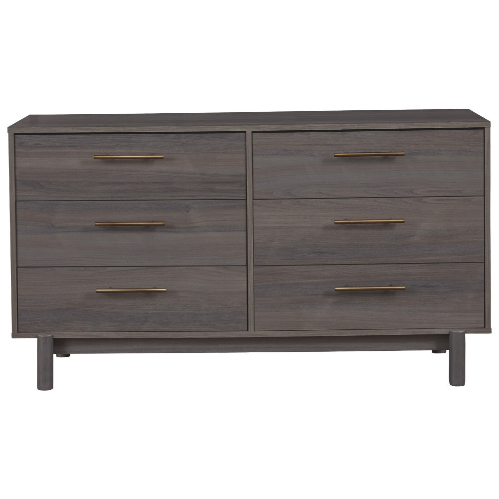 6 Drawer Contemporary Wooden Dresser with Metal Bar Handles Gray By Casagear Home BM227065