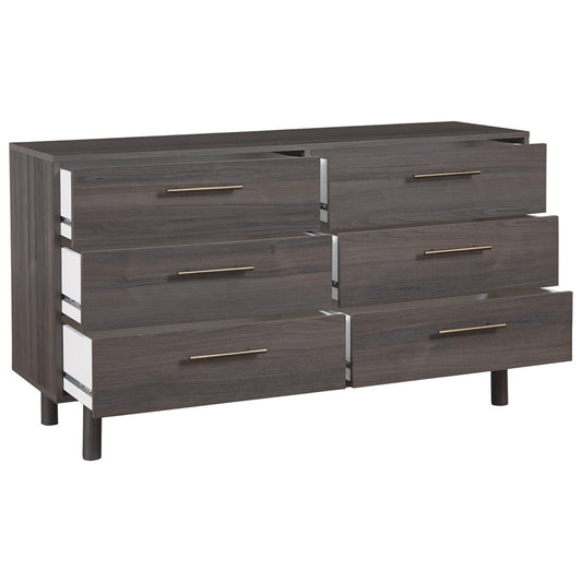 6 Drawer Contemporary Wooden Dresser with Metal Bar Handles, Gray By Casagear Home