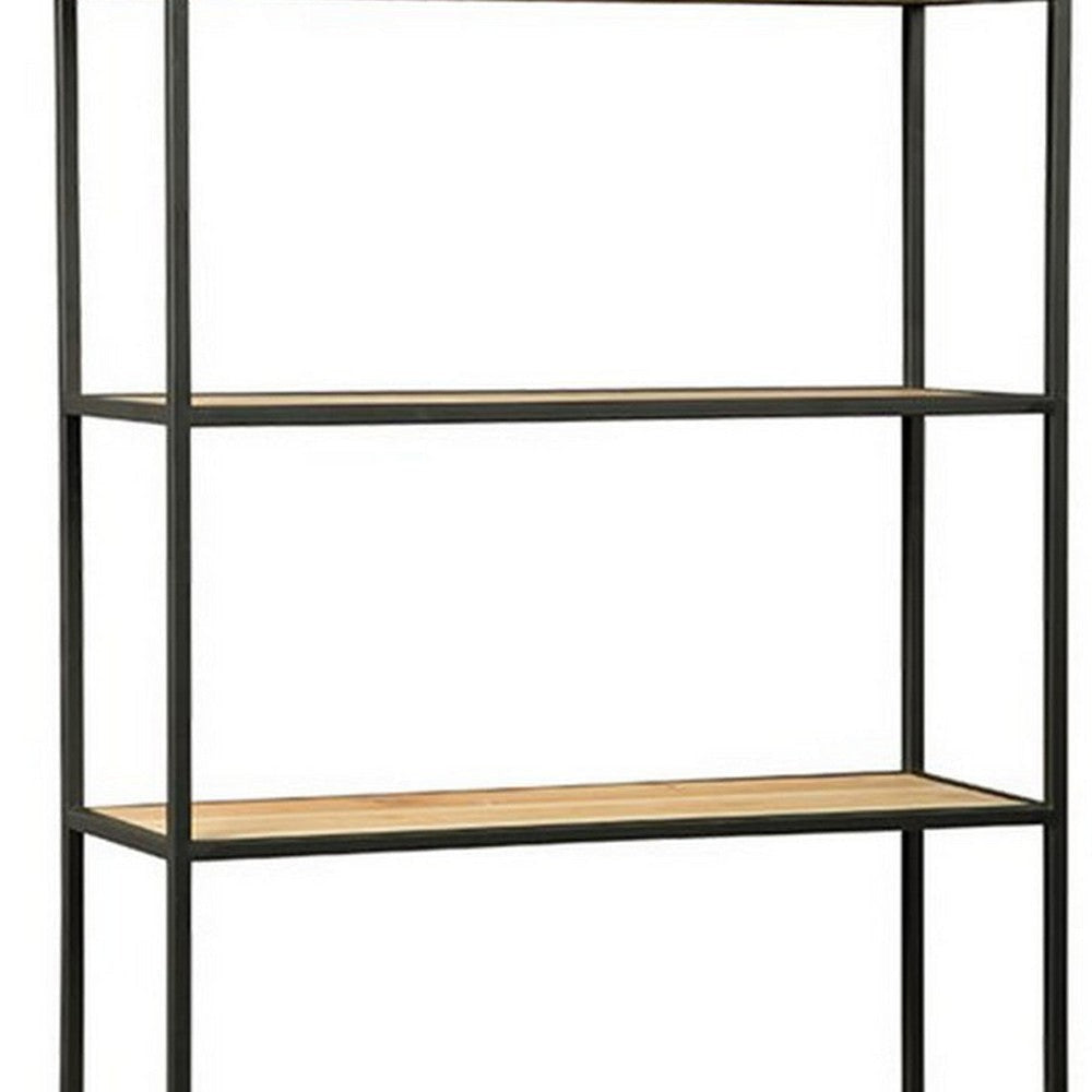 4 Tier Wooden Wall Shelf with Octagonal Open Metal Frame Black By Casagear Home BM227144