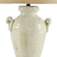 Ceramic Table Lamp with Vase Shaped Body and Fabric Shade White and Beige By Casagear Home BM227187