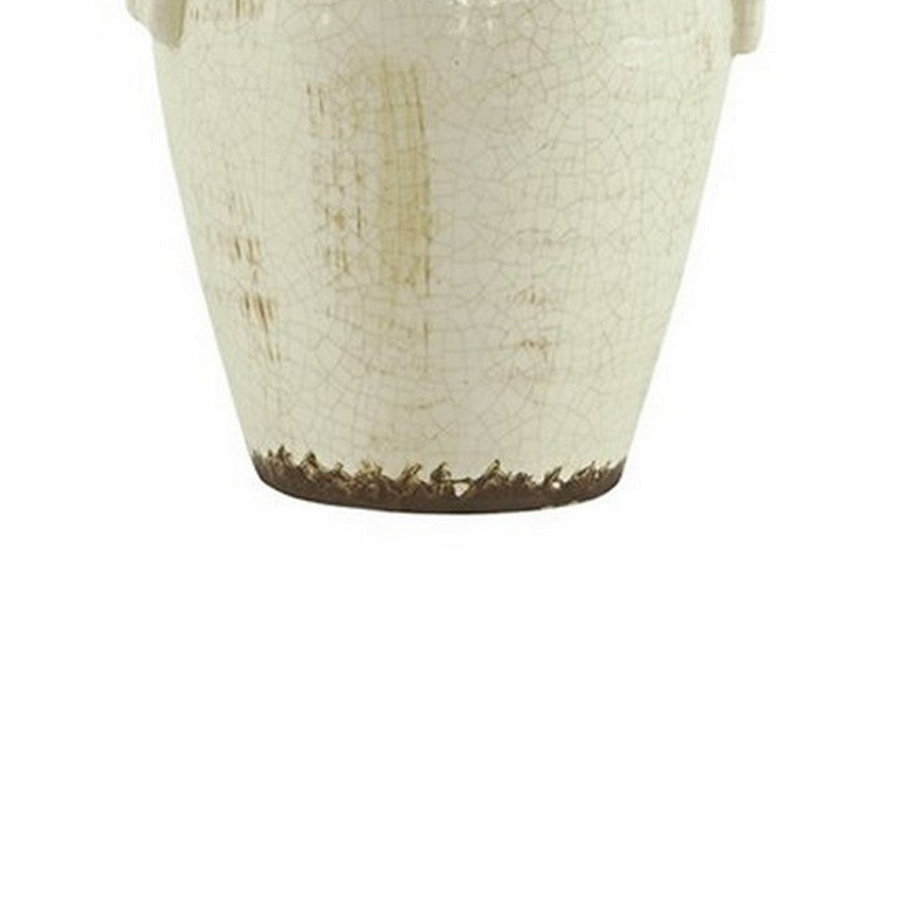 Ceramic Table Lamp with Vase Shaped Body and Fabric Shade White and Beige By Casagear Home BM227187