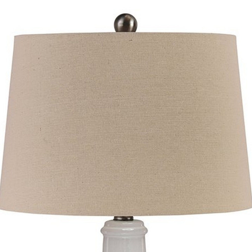 Ceramic Body Table Lamp with Brushed Details Set of 2 Beige and White By Casagear Home BM227188