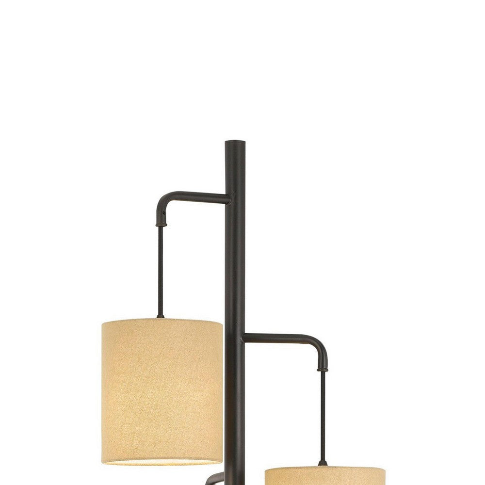 3 Light Lantern Design Metal Floor Lamp with Fabric Shades Black and Beige By Casagear Home BM227286