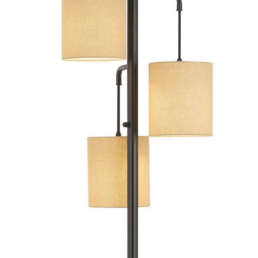 3 Light Lantern Design Metal Floor Lamp with Fabric Shades Black and Beige By Casagear Home BM227286