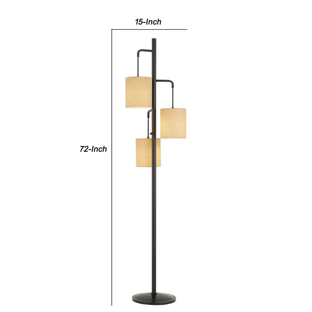 3 Light Lantern Design Metal Floor Lamp with Fabric Shades Black and Beige By Casagear Home BM227286