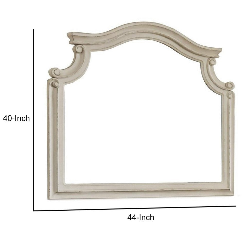 Scalloped Top Wood Encased Mirror with Molded Details Antique White By Casagear Home BM227370