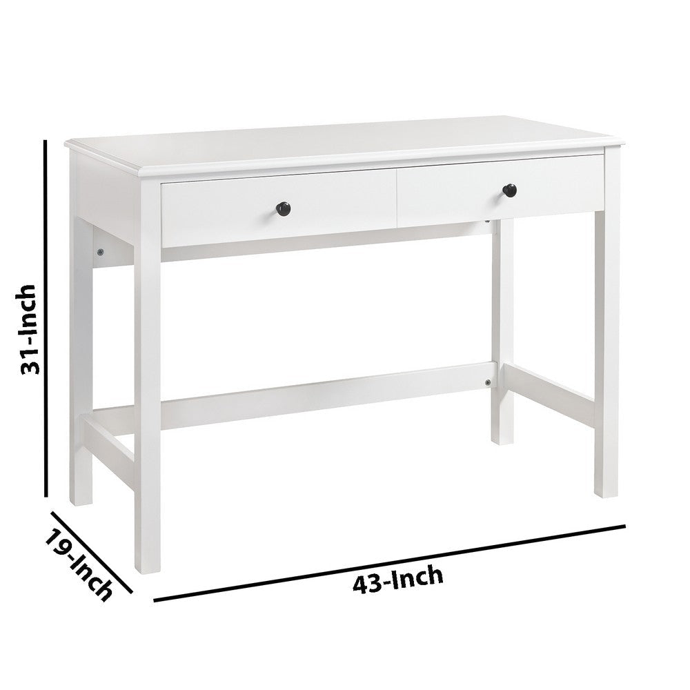 Single Drawer Wooden Frame Office Desk with Straight Legs White By Casagear Home BM227424