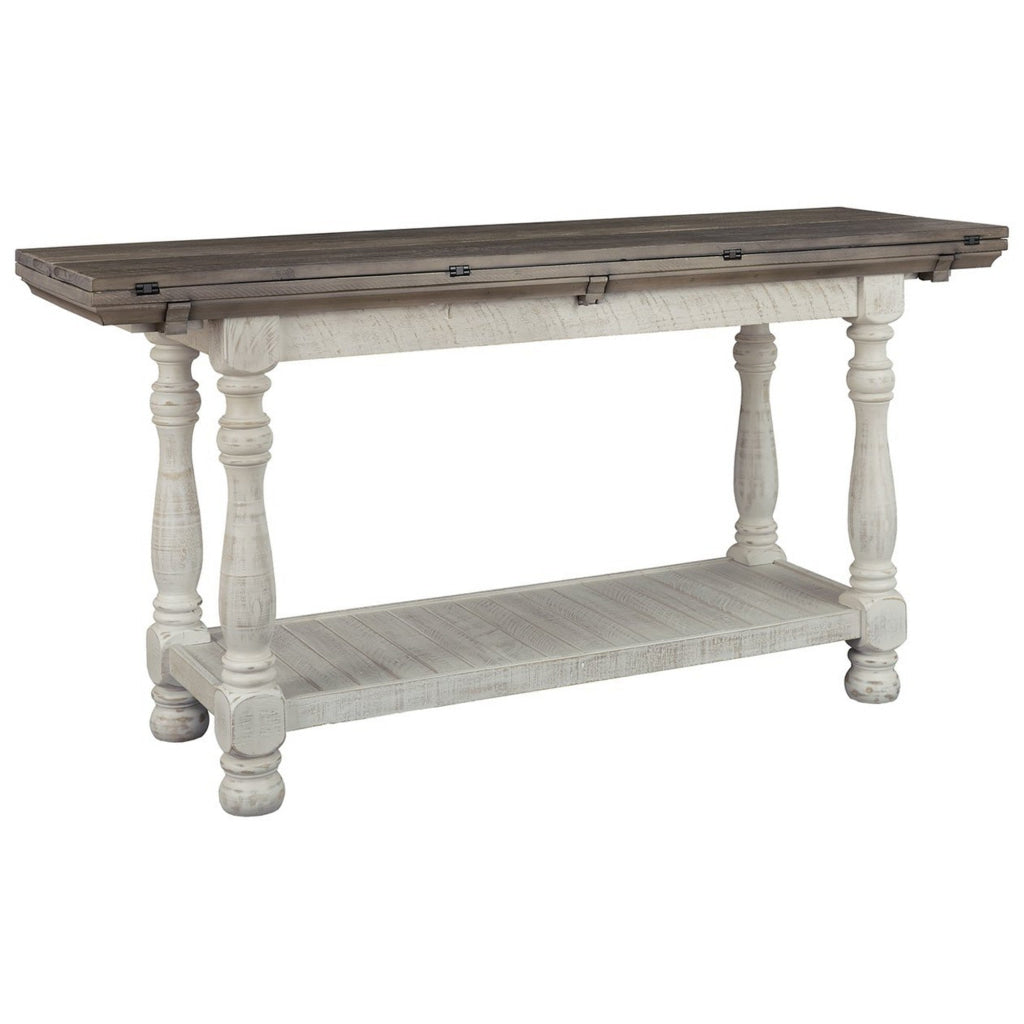 Flip Top Wooden Sofa Table with Open Bottom Shelf Brown and Antique White By Casagear Home BM227432