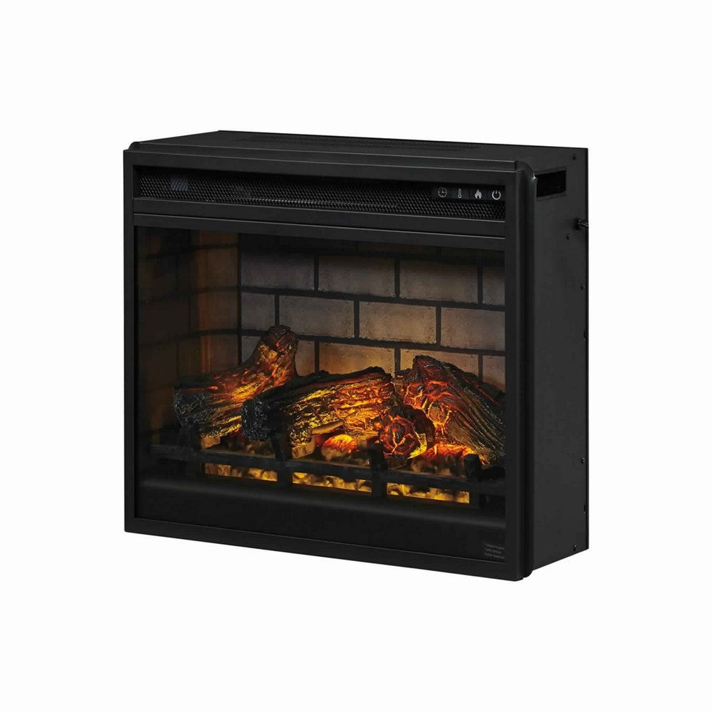 23.75 Inch Metal Fireplace Inset with 7 Level Temperature Setting Black By Casagear Home BM227444