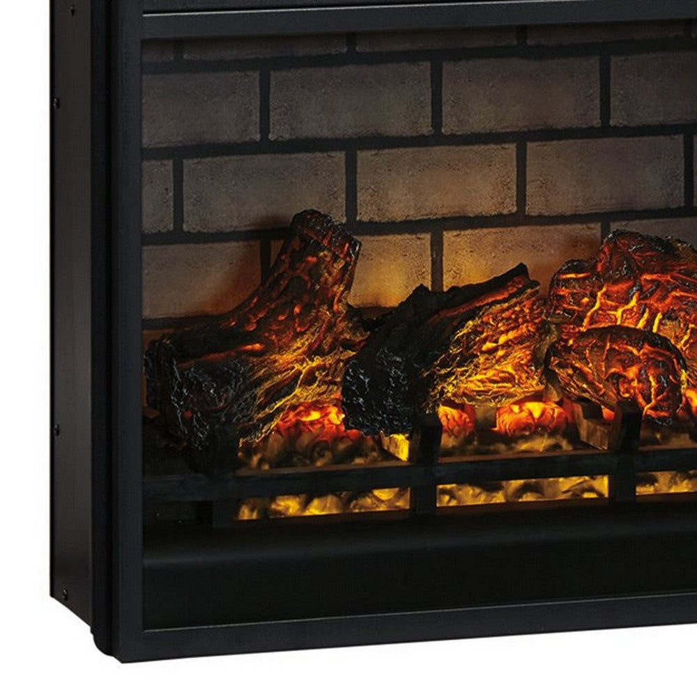 23.75 Inch Metal Fireplace Inset with 7 Level Temperature Setting Black By Casagear Home BM227444