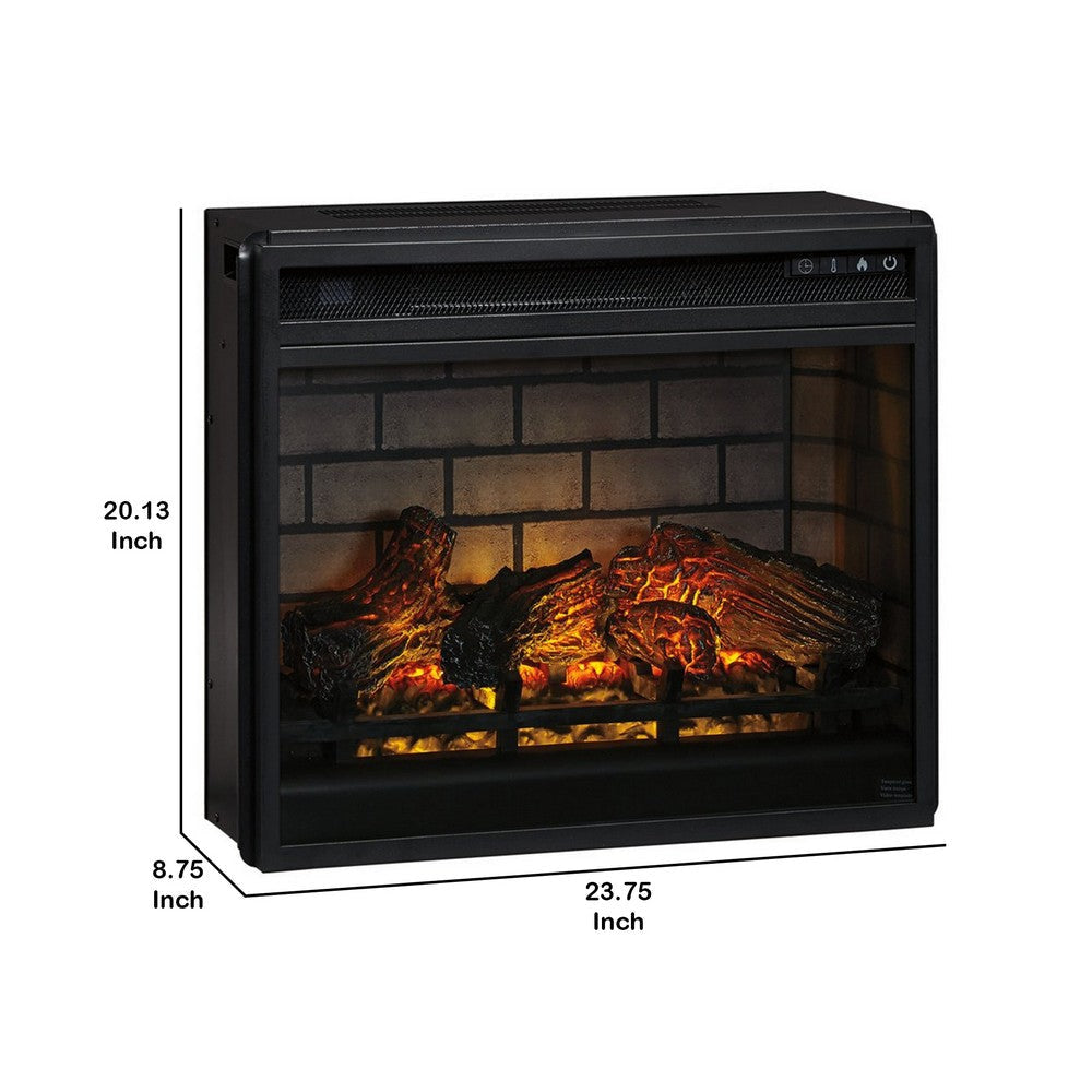 23.75 Inch Metal Fireplace Inset with 7 Level Temperature Setting Black By Casagear Home BM227444