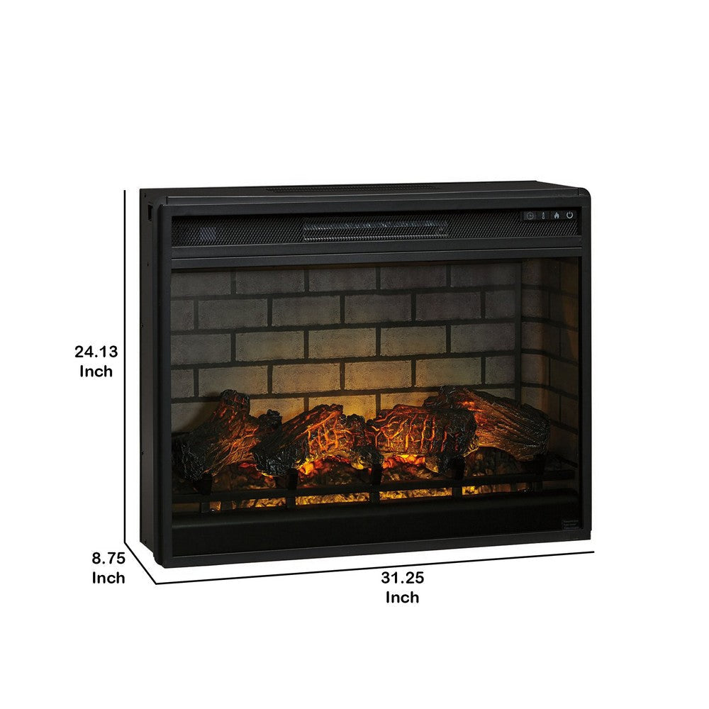 31.25 Inch Metal Fireplace Inset with 7 Level Temperature Setting Black By Casagear Home BM227445