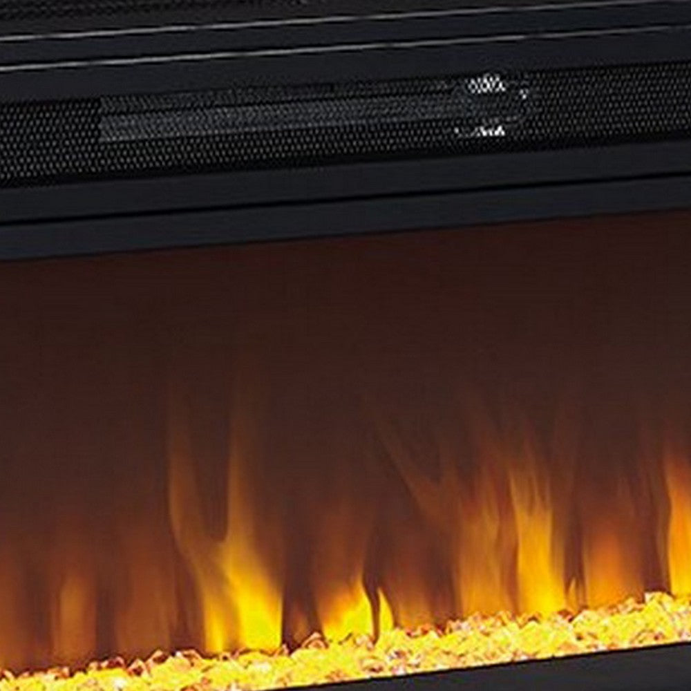 57 Inch Metal Fireplace Inset with 6 Level Temperature Setting Black By Casagear Home BM227446