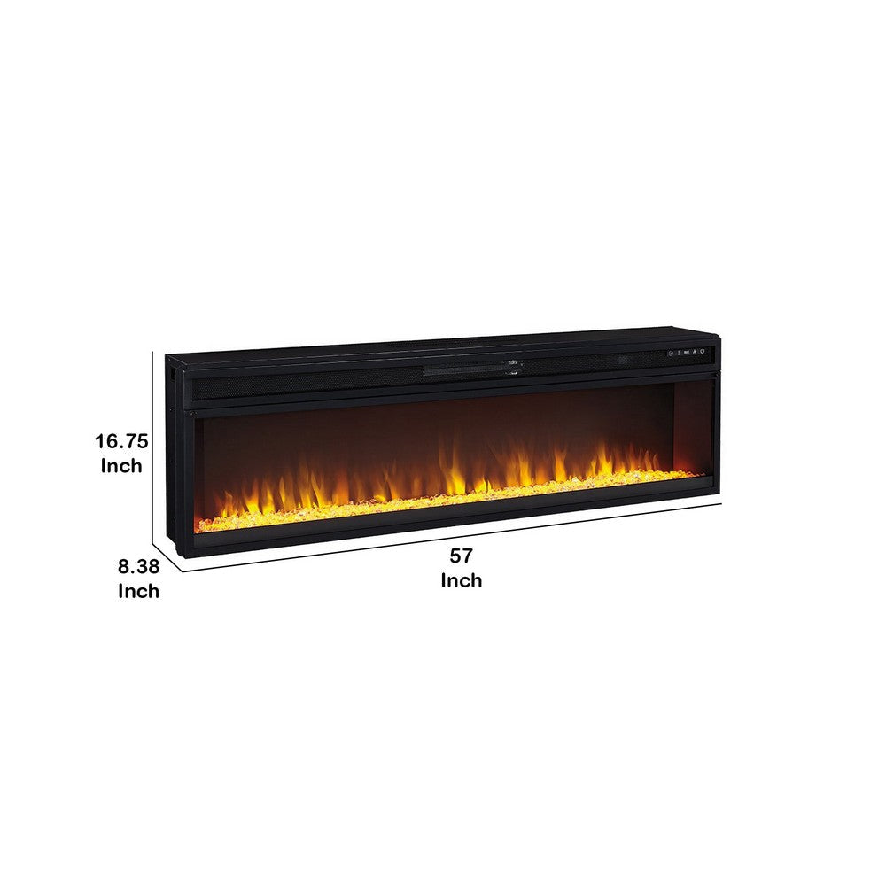 57 Inch Metal Fireplace Inset with 6 Level Temperature Setting Black By Casagear Home BM227446