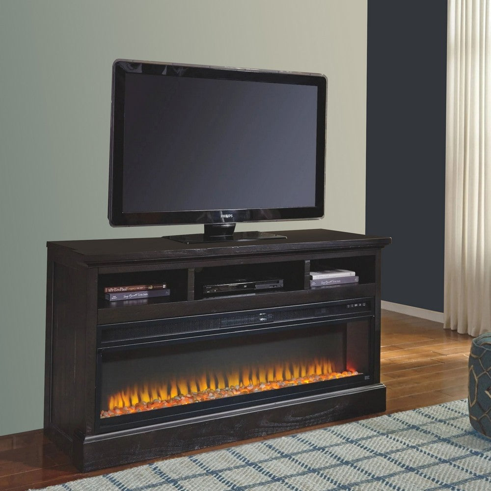 57 Inch Metal Fireplace Inset with 6 Level Temperature Setting Black By Casagear Home BM227446