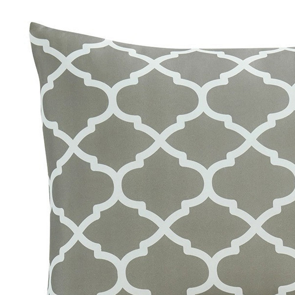 3 Piece Queen Comforter Set with Quatrefoil Design Gray and White By Casagear Home BM227504